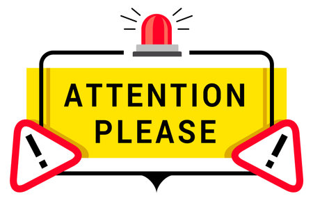Attention please speech bubble with flasher and exclamation point sign banner vector flatのイラスト素材
