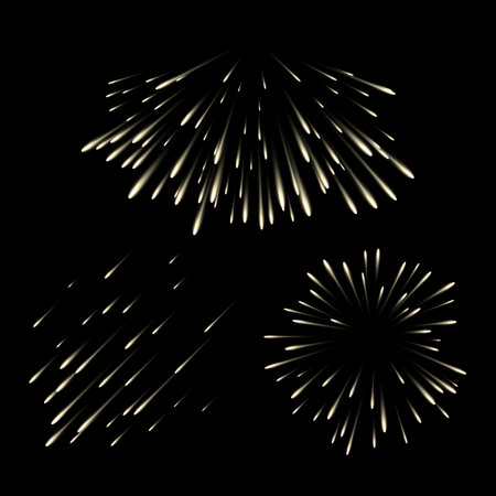 Meteor rain shimmering golden particle firework astronomy confetti set realistic vector illustrationのイラスト素材