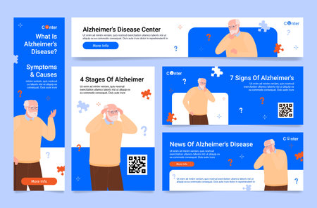 Alzheimer diseases symptoms causes news medical center landing page set vector illustrationのイラスト素材