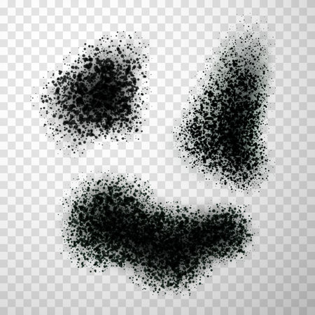 Black mold spots different shape toxic spore fungi and bacteria set realistic vector illustrationのイラスト素材