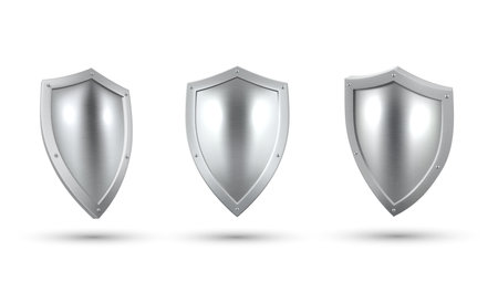 Metallic shield frame award trophy certificate template front side view set 3d icon realistic vectorのイラスト素材