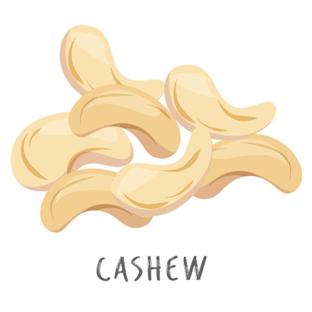 Cashew nuts pile name text beige natural organic nutrition vegetarian food snack isometric vectorのイラスト素材