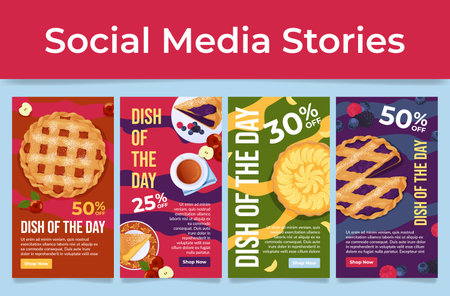 Dish of the day cafe restaurant cafeteria menu sale discount social media stories set vectorのイラスト素材