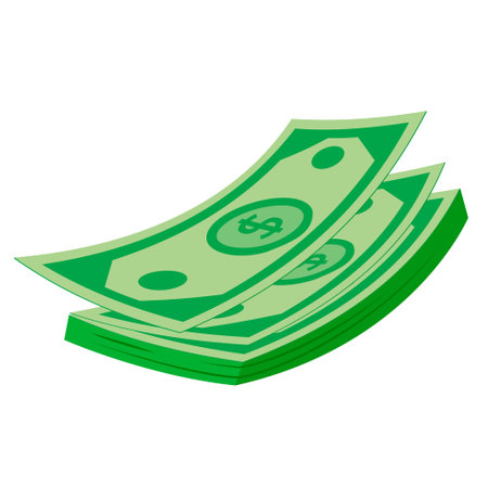 Bundle of flying cash money dollar banknotes currency savings profit salary isometric vectorのイラスト素材