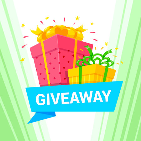 Giveaway banner social media contest cyberspace competition gift box and ribbon isometric vectorのイラスト素材