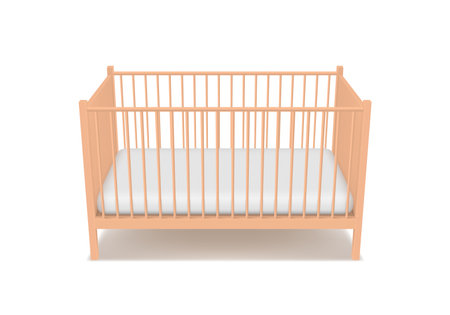 Wooden baby crib cradle bed children bedroom kids nursery furniture realistic vectorのイラスト素材
