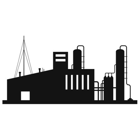 Factory industrial building facade silhouette minimal black icon vector flat illustrationのイラスト素材
