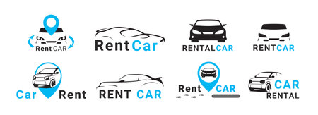Rental car logo design template automobile service commercial business emblem set isometric vectorのイラスト素材