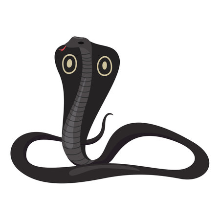 Black cobra snake poison deadly reptile with long tail and fang vector flat illustration