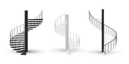 Spiral staircase black and white stairs design curved furniture for climbing set realistic vectorのイラスト素材