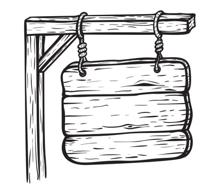 Vintage wooden road sign plank hanging on stick isometric engraved detailed vectorのイラスト素材