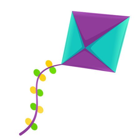 Flying kite childish summer outdoor entertainment wind toy with tail vector flat illustrationのイラスト素材