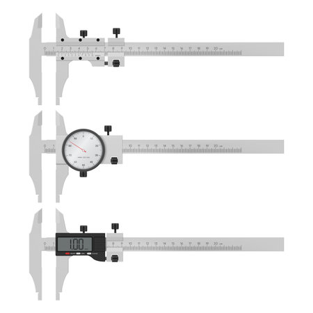 Calipers engineering technology measurement instrument digital analogue display set realistic vector