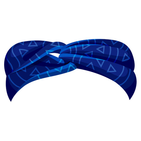 Blue geometric ornament tied bandana headscarf head textile accessory vector flat illustrationのイラスト素材