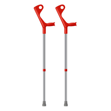 Crutches with red elbow support pair walking stick balance assistance realistic vectorのイラスト素材