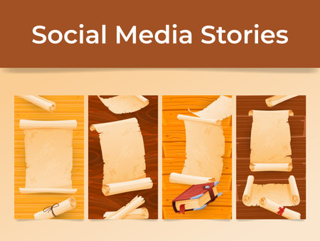 Ad antique papyrus scroll parchment paper with old texture social media stories blank set vectorのイラスト素材