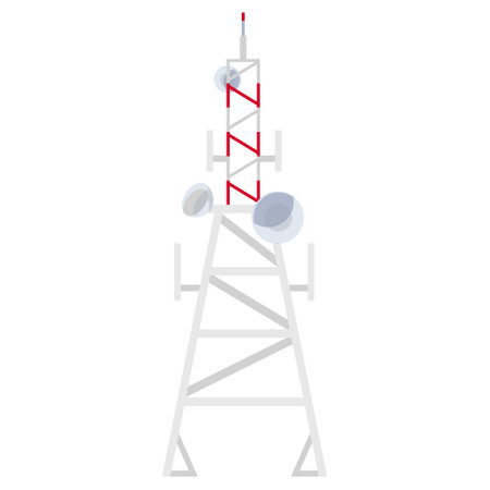Radio tower cartoon broadcast antenna wireless signal communication isometric vectorのイラスト素材
