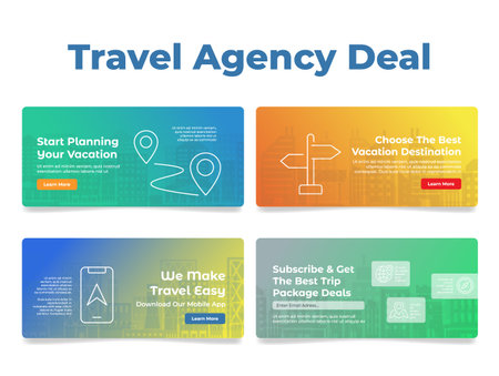 Travel agency deal vacation destination trip journey landing page set design template vectorのイラスト素材
