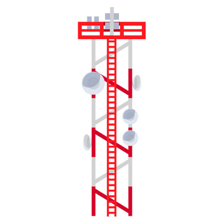 Broadcast technology tower antenna satellite telecommunication isometric vector illustrationのイラスト素材