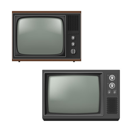 Retro tvset old fashioned television TV channel broadcasting device set realistic vectorのイラスト素材