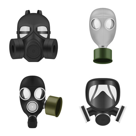 Gas masks safety air respirator radiation protection different shape set realistic vectorのイラスト素材