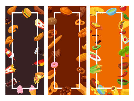 Cafe restaurant fast food Mexican bakery menu frame banner mock up set vector isometric illustrationのイラスト素材