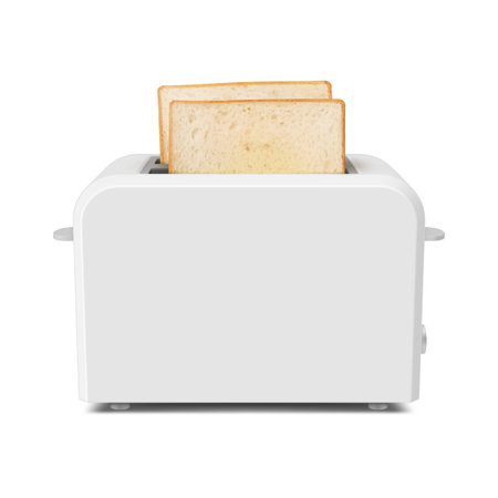 Toaster with white fresh bread slice for frying cooking breakfast realistic vector illustration