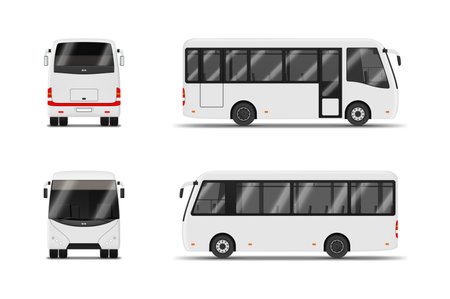 White minibus vehicle for passenger transportation travel front side back view realistic vectorのイラスト素材