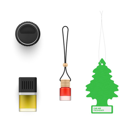 Aromatic accessories for car interior automobile freshener different shape set realistic vectorのイラスト素材