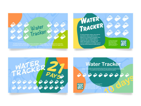 Drinking water tracker card for control aqua balance design template set vector flat illustrationのイラスト素材