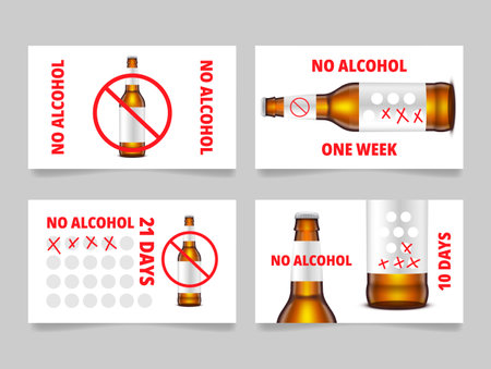 No alcohol tracker with crossed beer bottle card design template set vector illustrationのイラスト素材