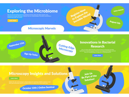 Exploring microbiome bacteria online seminar landing page design template set realistic vectorのイラスト素材