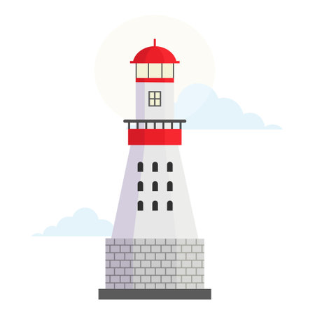Illustration of a traditional lighthouse along a coastlineのイラスト素材
