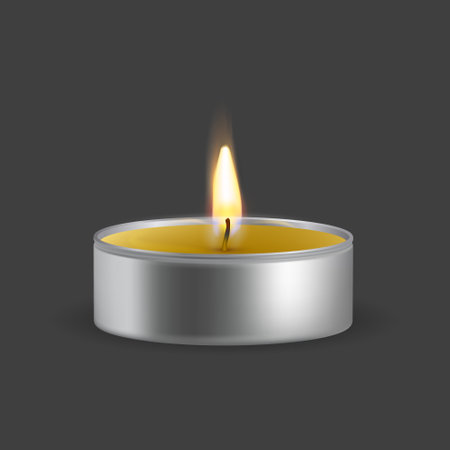 A serene and warm candle flickers softly in a darkened space, creating a calming atmosphere perfect for relaxationのイラスト素材