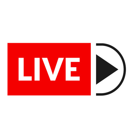 Streaming live icon design featuring a bold play button and vibrant red background for digital content creation and deliveryのイラスト素材