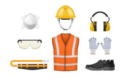 Personal safety outfit uniform equipment for industrial work set realistic vector illustrationのイラスト素材