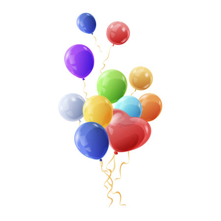 Colorful balloons floating together, perfect for celebrations and cheerful occasions, isolated on a plain background for a vibrant displayのイラスト素材