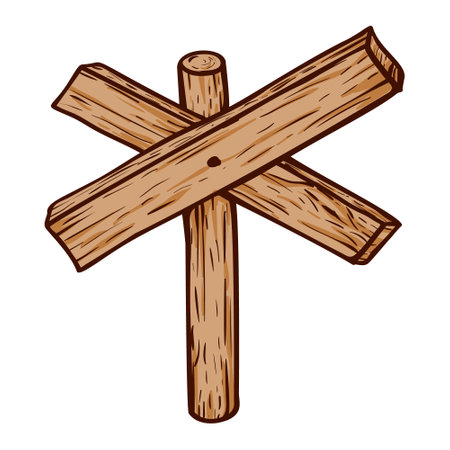 Wooden road pointer stick with crossed plank isometric vector illustrationのイラスト素材