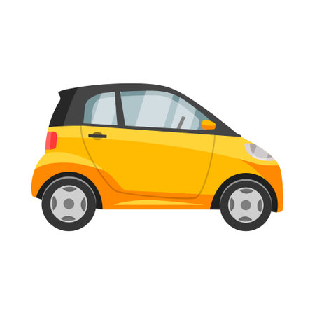Small yellow car isolated on a white background showcasing its compact design and unique features for automotive enthusiastsのイラスト素材