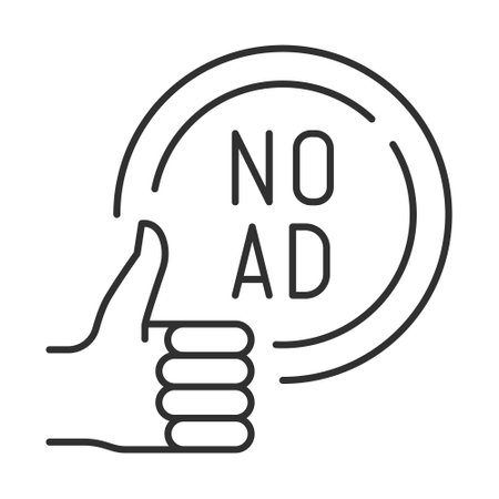 Media ad block icon featuring a thumbs up symbol and a circular no advertisement design emphasizing user choice in advertisingのイラスト素材
