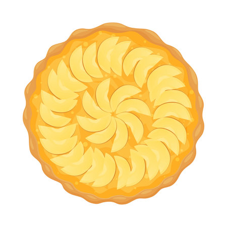 Illustration of a beautifully decorated apple pie viewed from above with a spiral composition of sliced apples.のイラスト素材