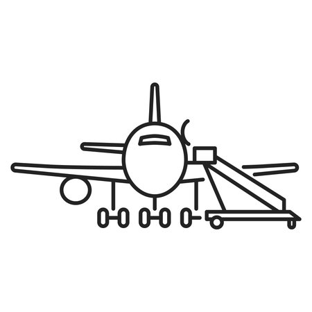 Airplane icon with ramp leading to door for easy boarding and disembarking of passengersのイラスト素材