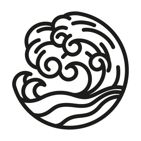 Stylized Japanese wave icon in vector format showcasing traditional design elements and modern aestheticsのイラスト素材