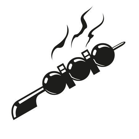 Japanese satay icon depicting skewered meat with smoke, perfect for food-related designs and culinary projectsのイラスト素材