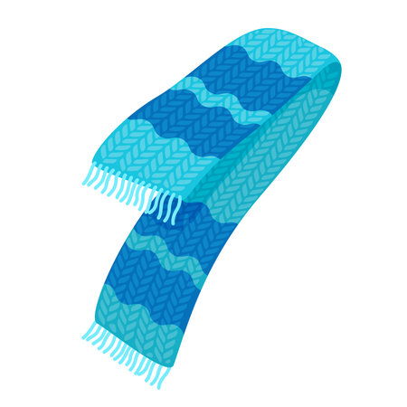 Illustration of a winter scarf with a wavy pattern in different shades of blue, suitable for cold weather.のイラスト素材