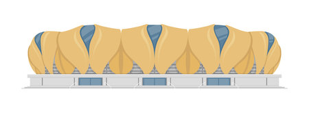A vector illustration of a sports stadium facade, showcasing unique architectural features and a modern style, suitable for hosting various sporting events.のイラスト素材