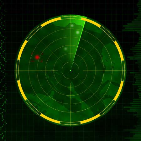Radar with red target blip and green sweeping arm.の写真素材