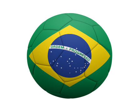 Soccer ball / Football with Brazilian flag isolated on a white background.の写真素材