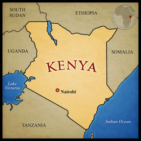 Kenya map and bordering countries with capital Nairobi marked. With location in Africa.の写真素材