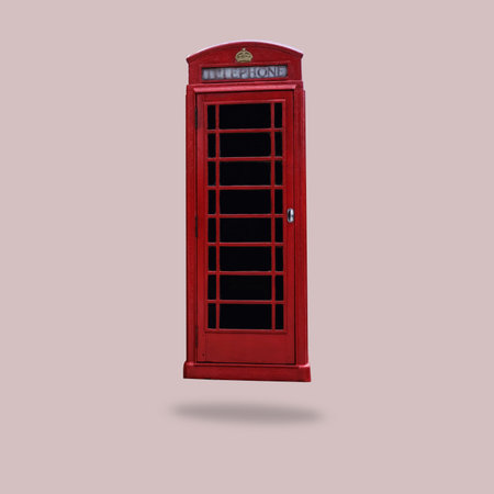 Flying British Red Telephone Box Minimal Style Concept Of Communication, Travel, Technology